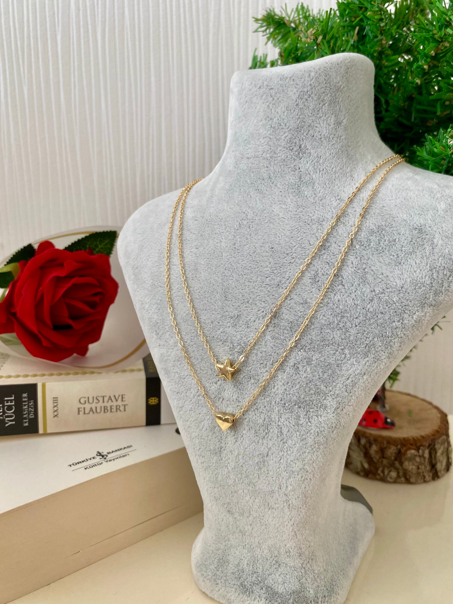 İkili Kalp Yıldız Kolye