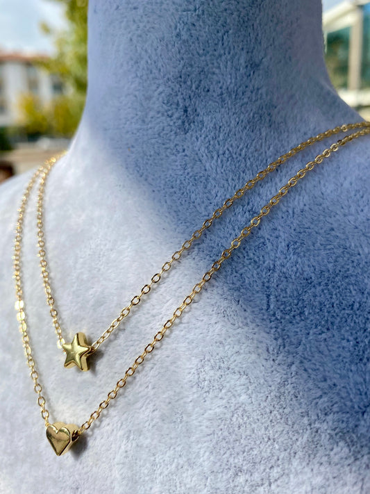 İkili Kalp Yıldız Kolye