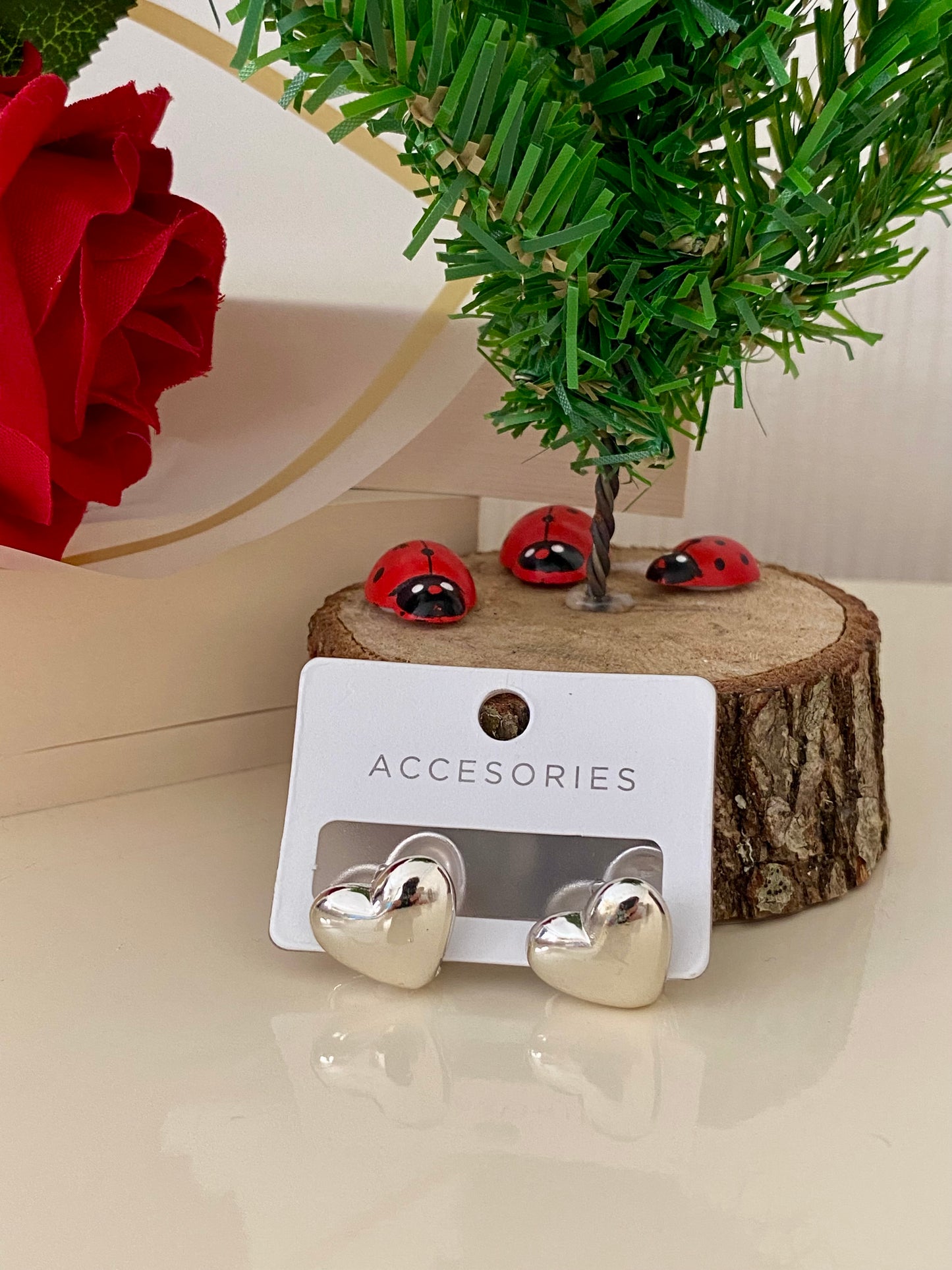 Gümüş Renk Kalpli Küpe