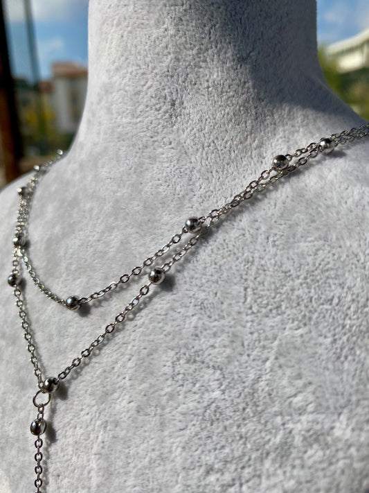 Çelik Top Zincir Dekolte Kolye Gümüş Renk