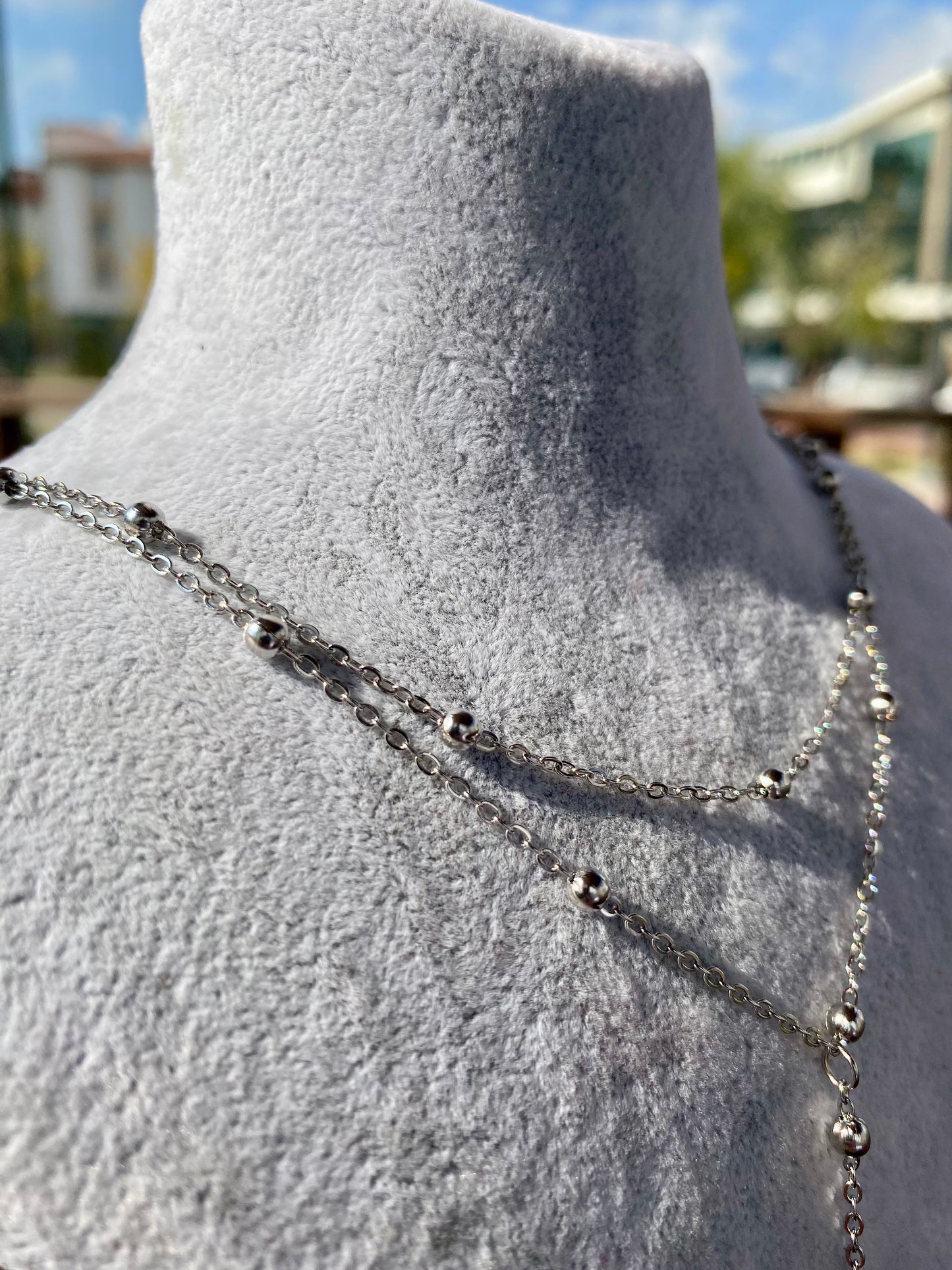 Çelik Top Zincir Dekolte Kolye Gümüş Renk